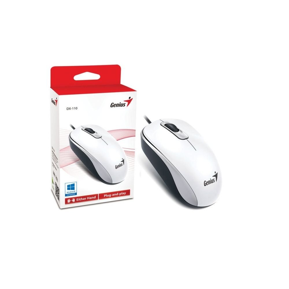 MOUSE GENIUS DX-110 USB OPTICO 100DPI WHITE — fotografía referencial