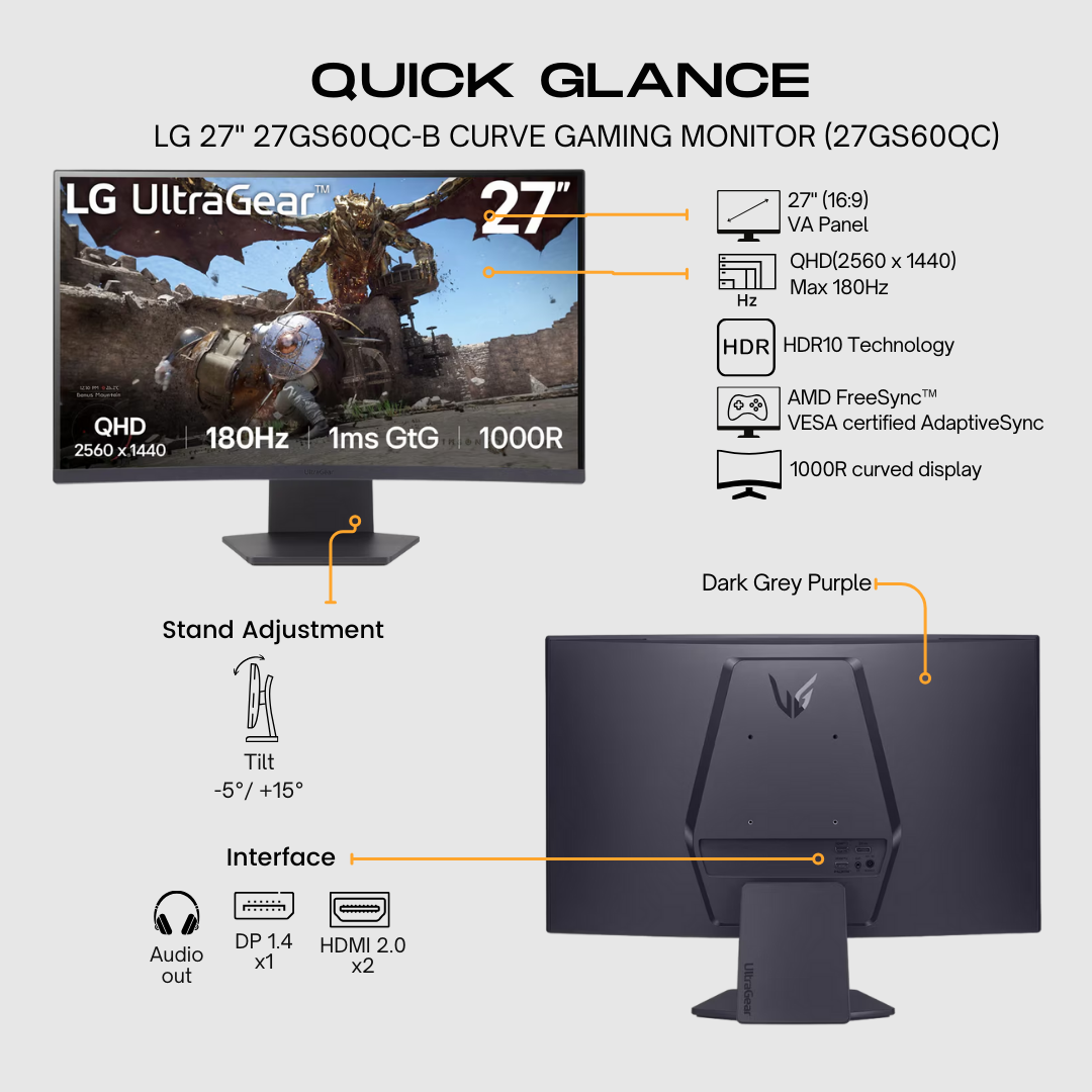 MON GAMING 27  VA CURVO HDMI MON27LG27GS60QC — fotografía referencial
