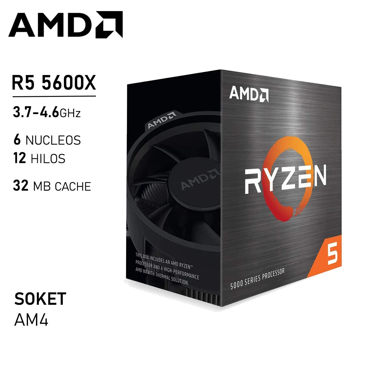 PROCESADOR AMD RYZEN 5 5600X 3.7 – 4.6GHZ/6 CORE/12 THREAD/4.0 POE — fotografía referencial