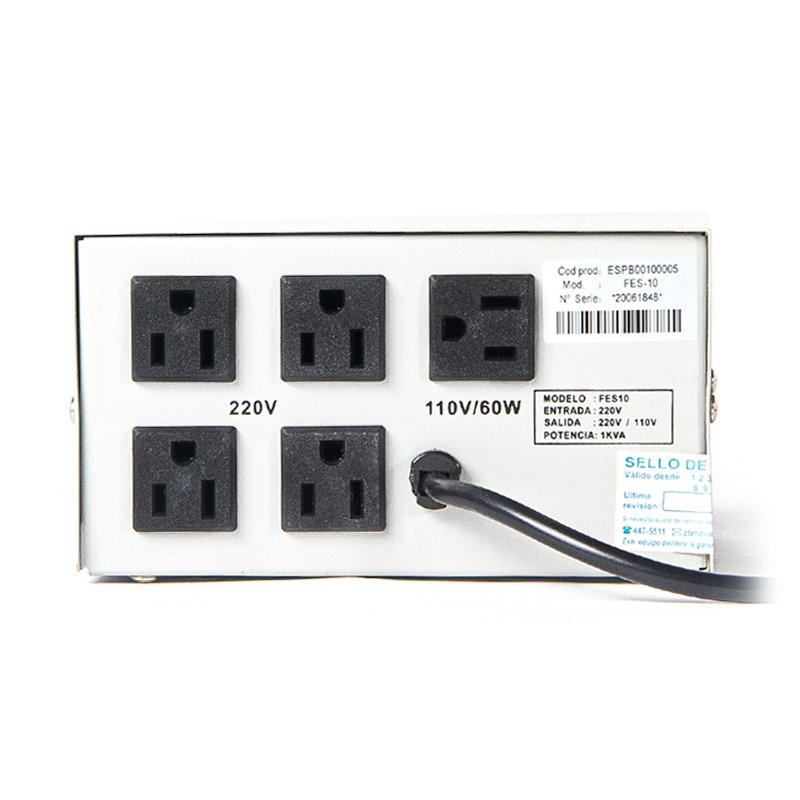 ESTABILIZADOR SOLIDO ELISE FES-10 FASE 1.0kVA/220V/4 TOMAS A 220V - 1 TOMA A 110V. — fotografía referencial