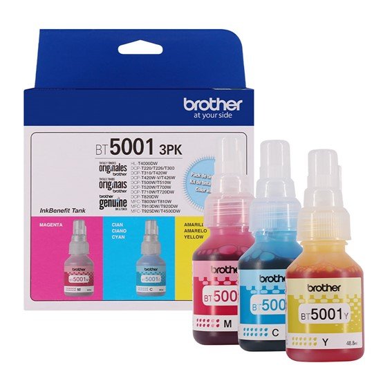 Pack 3 Tintas de colores Brother – BT5001-3PK — fotografía referencial