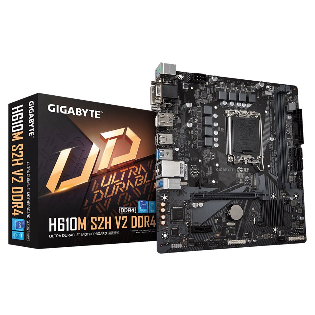 Motherboard Gigabyte H610M S2H V2 DDR4, Chipset Intel H610, LGA1700, m-ATX — fotografía referencial